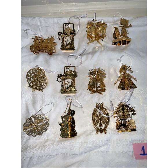 12 Danbury Mint Annual 23 K Gold-Plated & Brass Christmas Ornaments 1980s-2000s - Picture 1 of 6